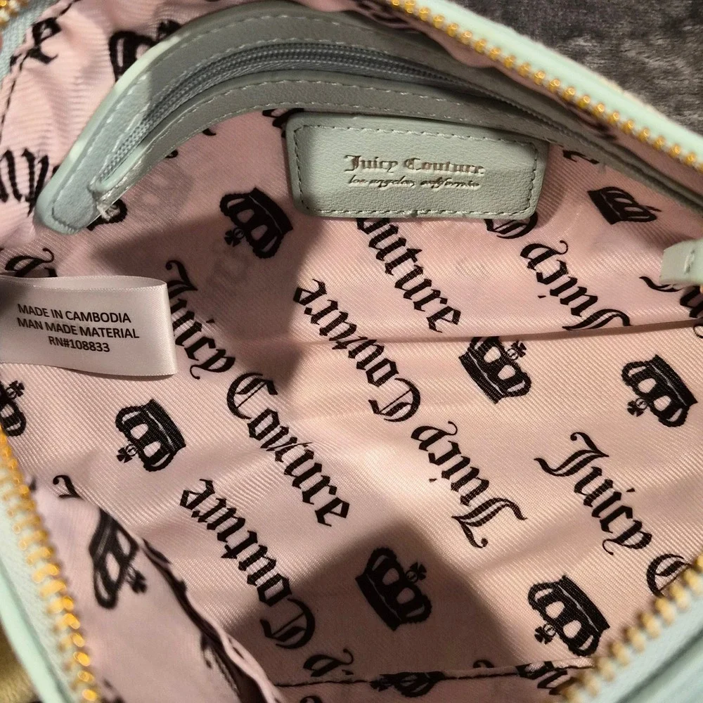 Juicy Couture Yellow Velour Barrel Bag with Mini Pouch Set Blue Trim Y2K Style